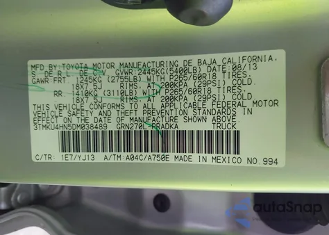 2013 Toyota Tacoma Prerunner V6 z USA, uszkodzony, nr VIN 3TMKU4HN5DM038489